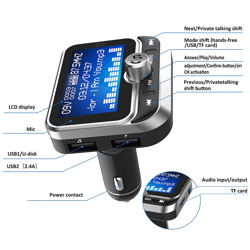 Creative Car FM Transmitter With Remote Control 1.8" LCD Bluetooth MP3 Player Dual USB Car Charger Handsfree FM Modulator