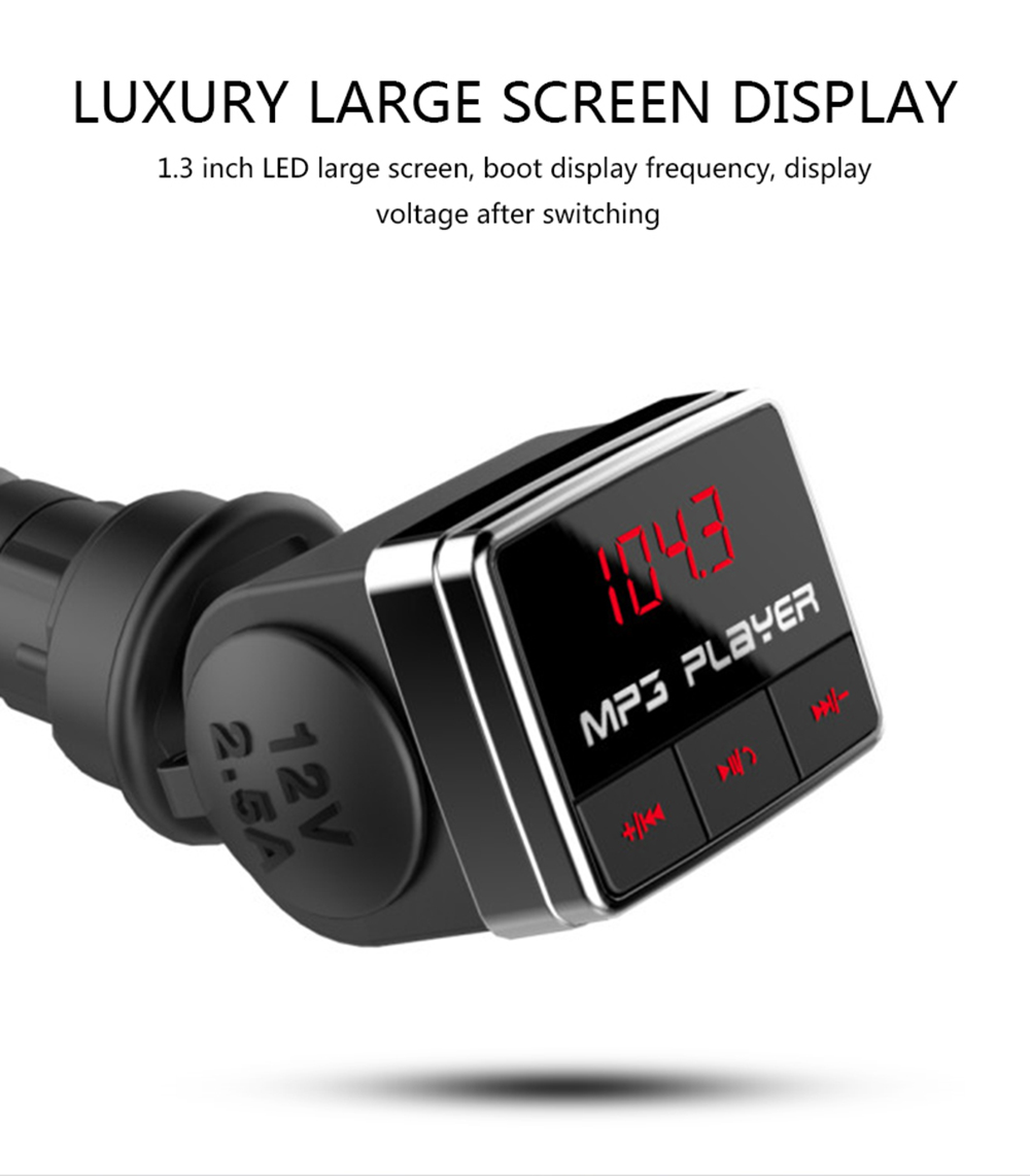 Bluetooth 5.0 FM Transmitter Car Cigarette Lighter Adatper Wireless Handsfree USB Fast Charger TF Flash USB Music Play