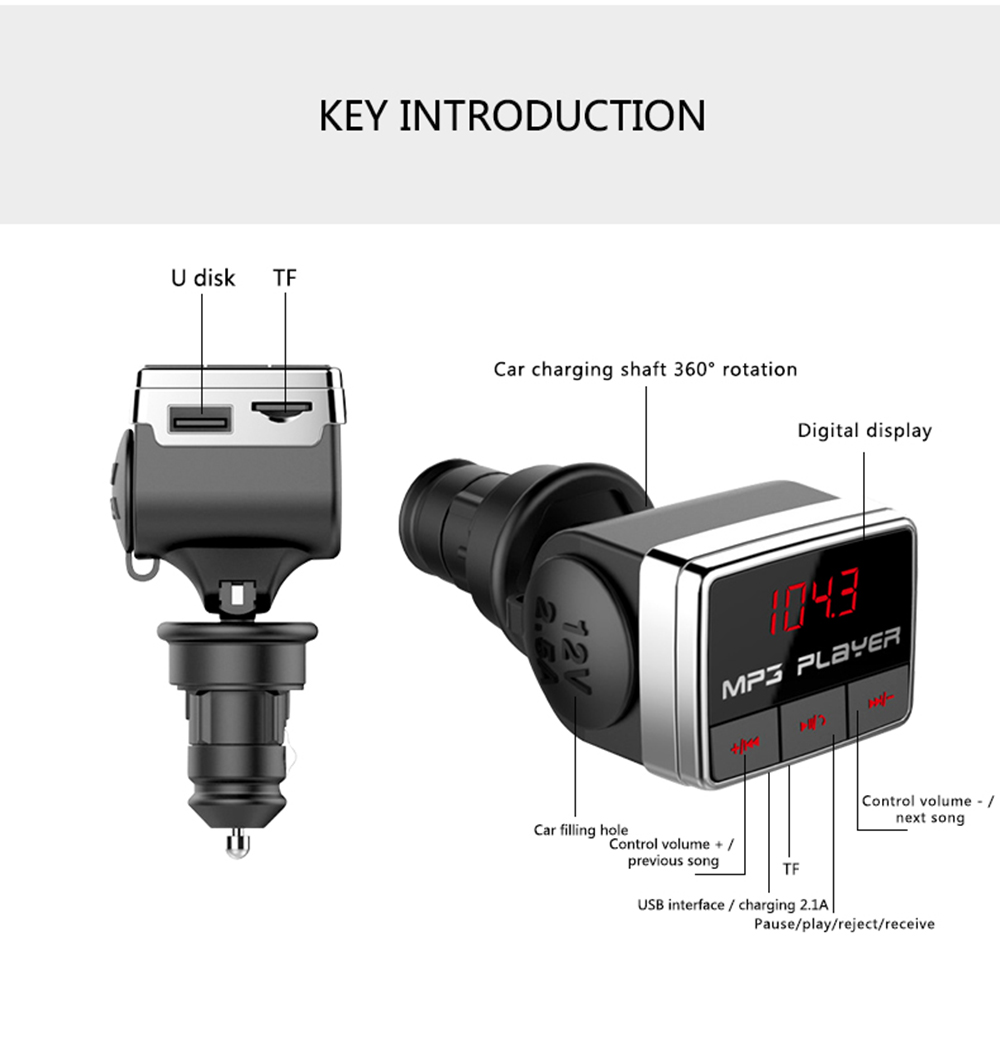 Bluetooth 5.0 FM Transmitter Car Cigarette Lighter Adatper Wireless Handsfree USB Fast Charger TF Flash USB Music Play