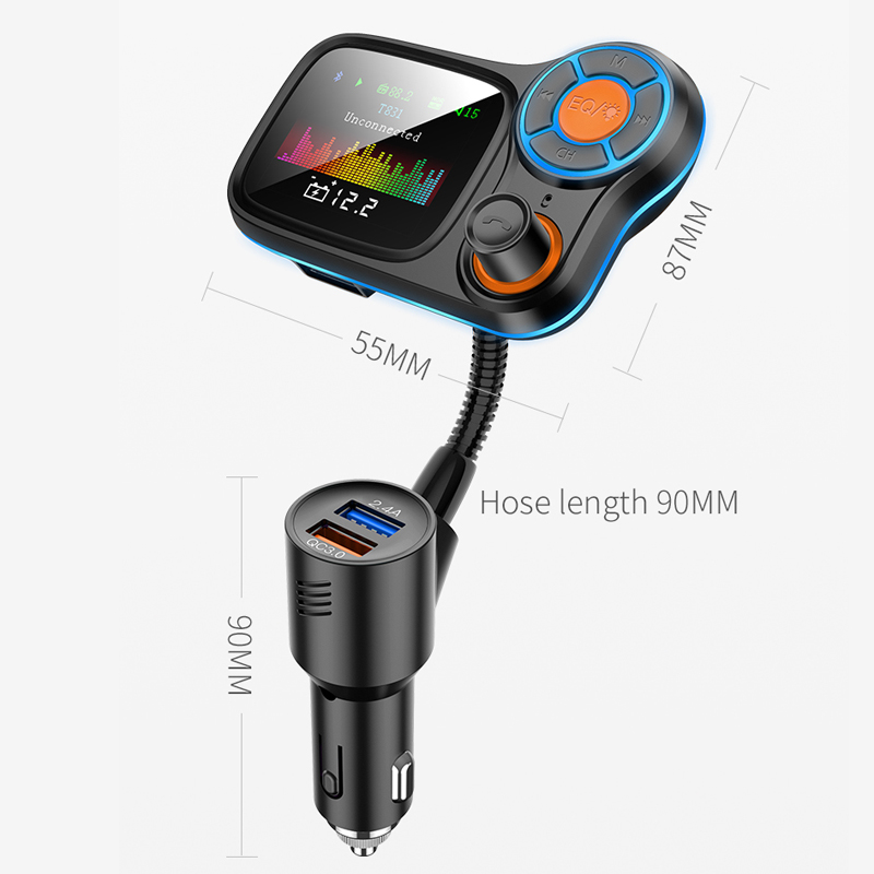 LCD Screen Folder Change Bluetooth Car Kit Handsfree FM Transmitter Radio Adapter TF AUX Music MP3 Player QC3.0 USB Fast Charger