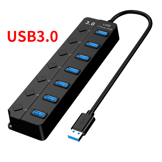 7 Port USB3.0 Adapter Portable USB Multiport USB 3.0 Ports Hub with Switches LED Converter 5Gbps Data Transfer for Laptop PC