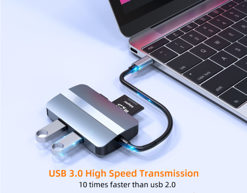 USB C Hub Adapter 5 In 1 Usb3.0 Hub Type-C to RJ45 Network Card Splitter with 100MB/S Port TF SD Card Reader for MacBook Air Pro
