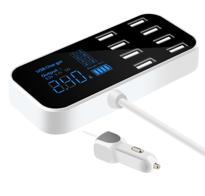 Fast Car Phone Charger 8 Port USB LCD Display Phone Charger 12V Battery Charger USB Hub for Phone Tablets