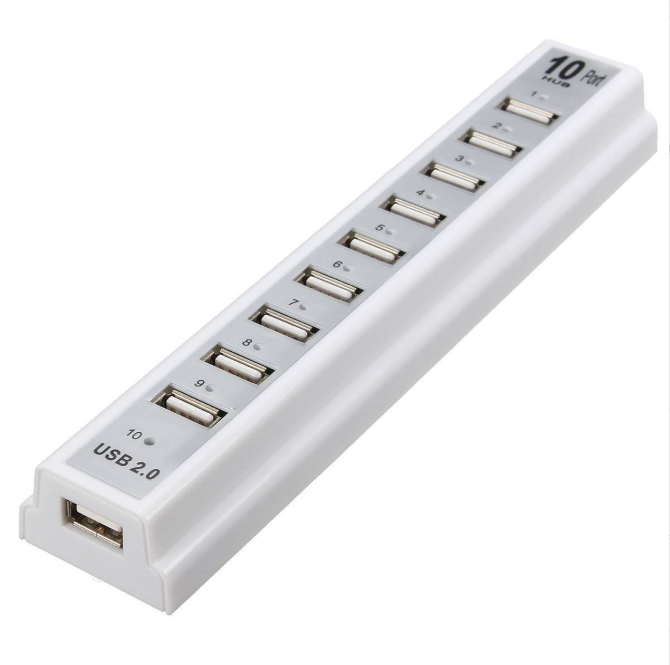 10 Port Hi-Speed USB 2.0 Hub Splitter + EU Power Adapter for PC Laptop Computer