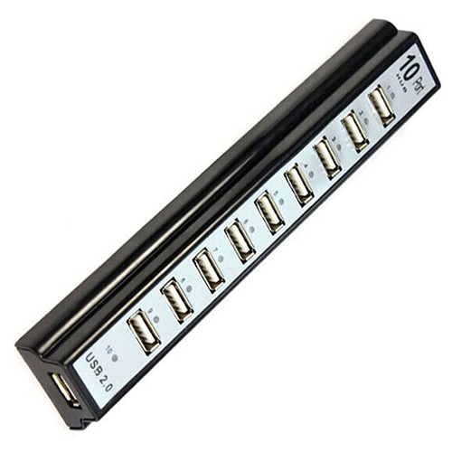 10 Port Hi-Speed USB 2.0 Hub Splitter + EU Power Adapter for PC Laptop Computer