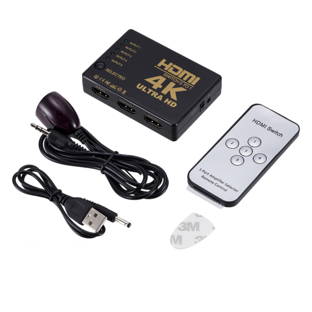 HDMI-compatible Switcher 4K HD1080P 5 Port HD Switch Selector Splitter With Hub IR Remote Controller For HDTV DVD TV BOX