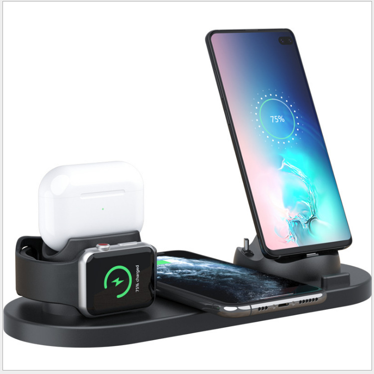 6 In 1 Wireless Charger Dock Station Fast Wireless Charging Bracket Holder For Android Type-C Phones Iwatch Airpods Iphone