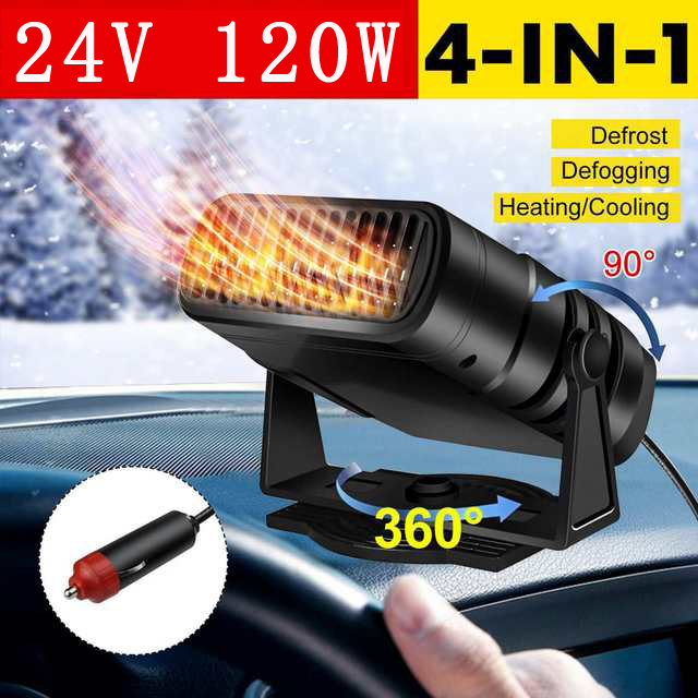 12V/24V Winter Car Heater 360 Rotate Electric 120W Dryer Demister 4 IN 1 Windshield Defogging Defroster Auto Cooling Heating Fan