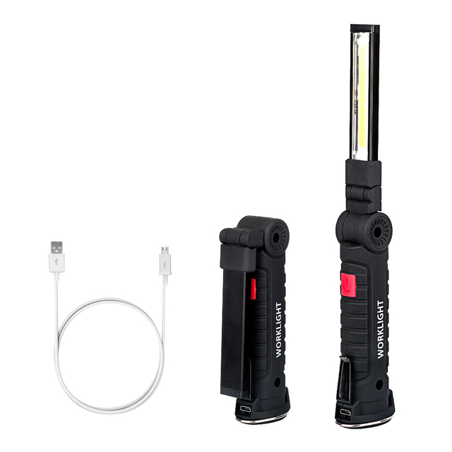 COB LED Flashlight Portable USB Rechargeable 5 Mode Car Working Light Magnetic Torch Hanging Hook Lamp For Repairing Camping