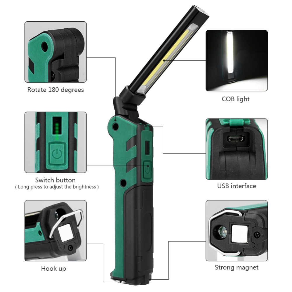 Newest Portable COB Flashlight Torch USB Rechargeable LED Work Light Magnetic COB Lanterna Hanging Hook Lamp For Outdoor