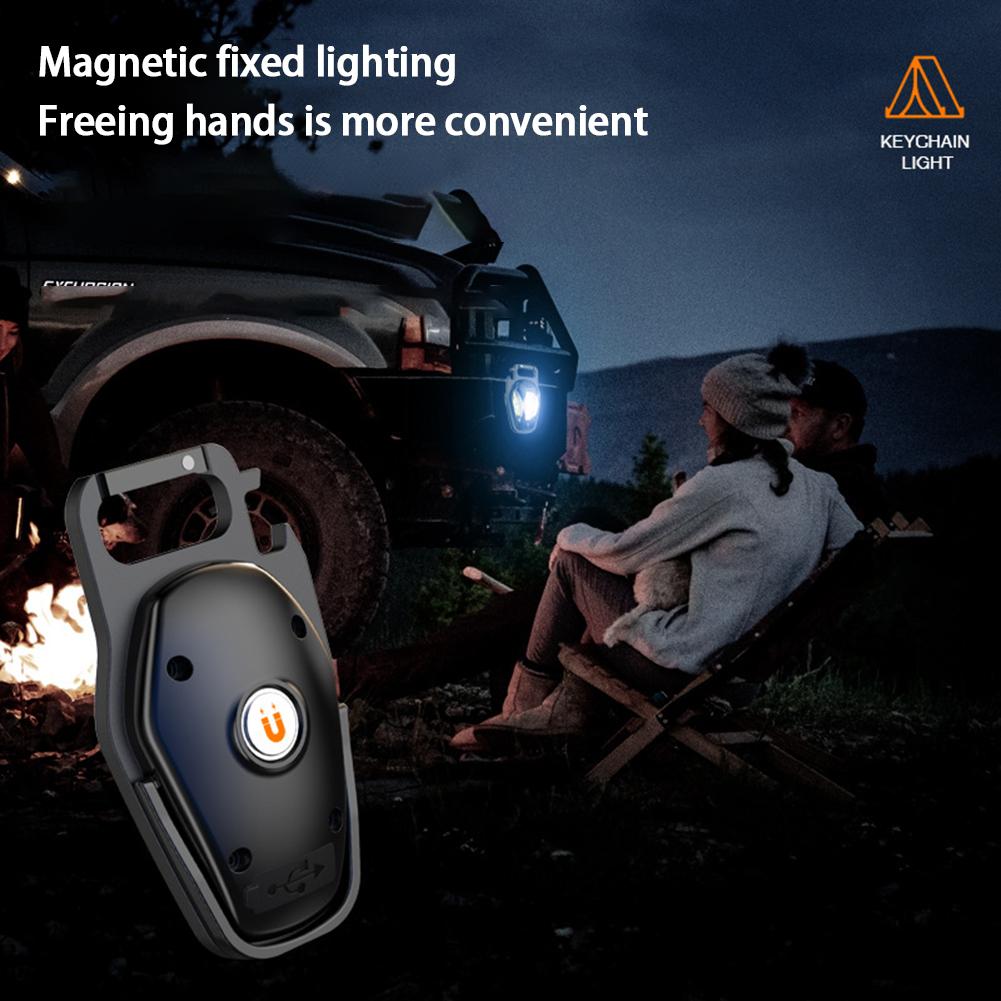 Portable Mini Flashlight Keychain Light High-brightness Cob Outdoor Camping Emergency Work Pocket Light Bottle Opener 5 Modes