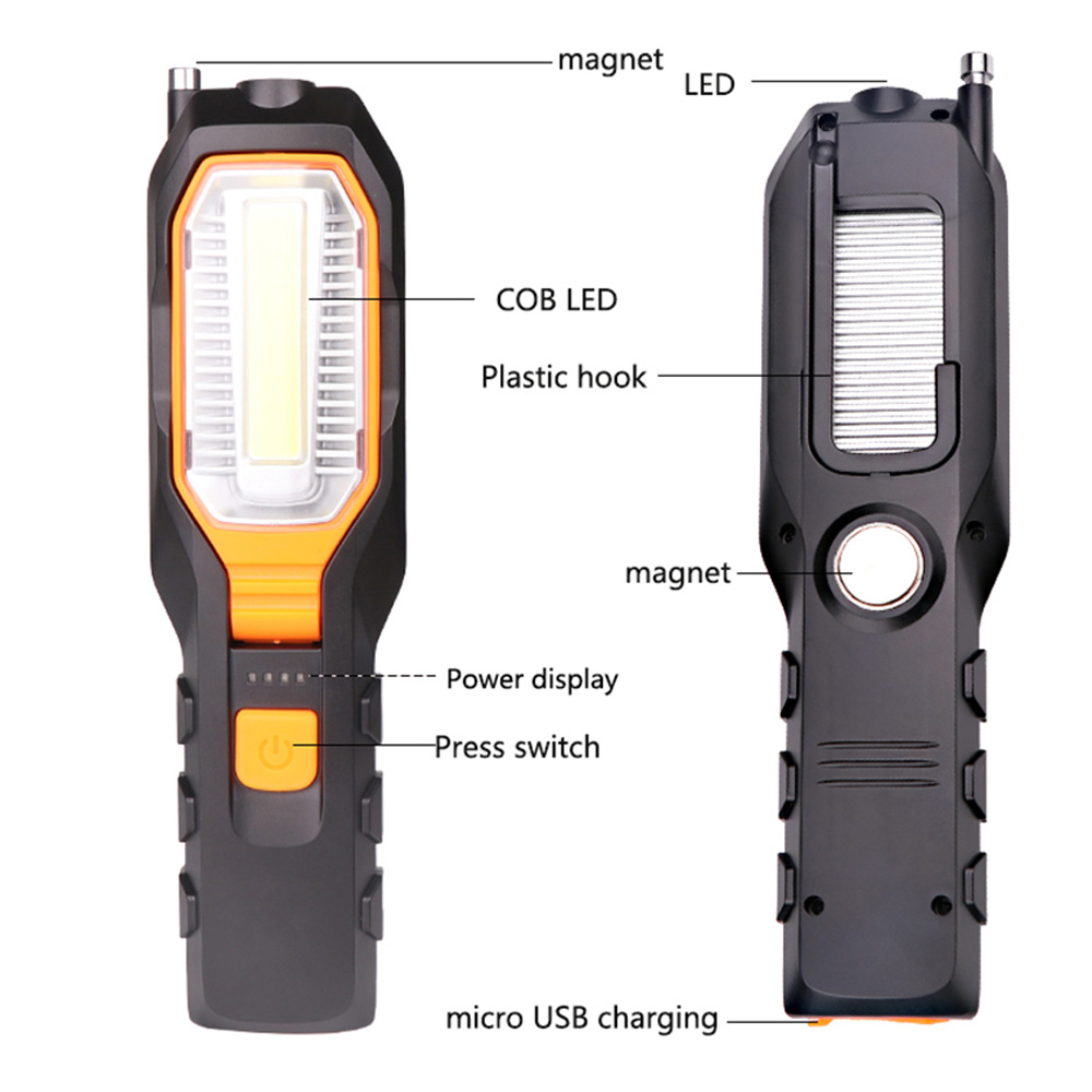 1pcs COB LED Flashlight Rechargeable Portable Lantern USB Working Light Flexible Work Magnetic Lamp Emergency Camping Light Torch