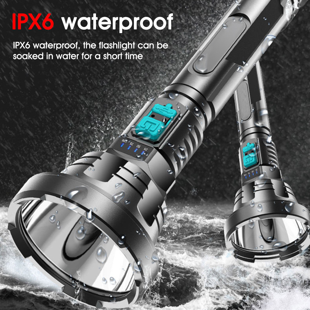 D2 Powerful Led Flashlight Tactical Flash Light Torch Waterproof Camping Hand Light Usb Rechargeable Self Defense Edc Lamp