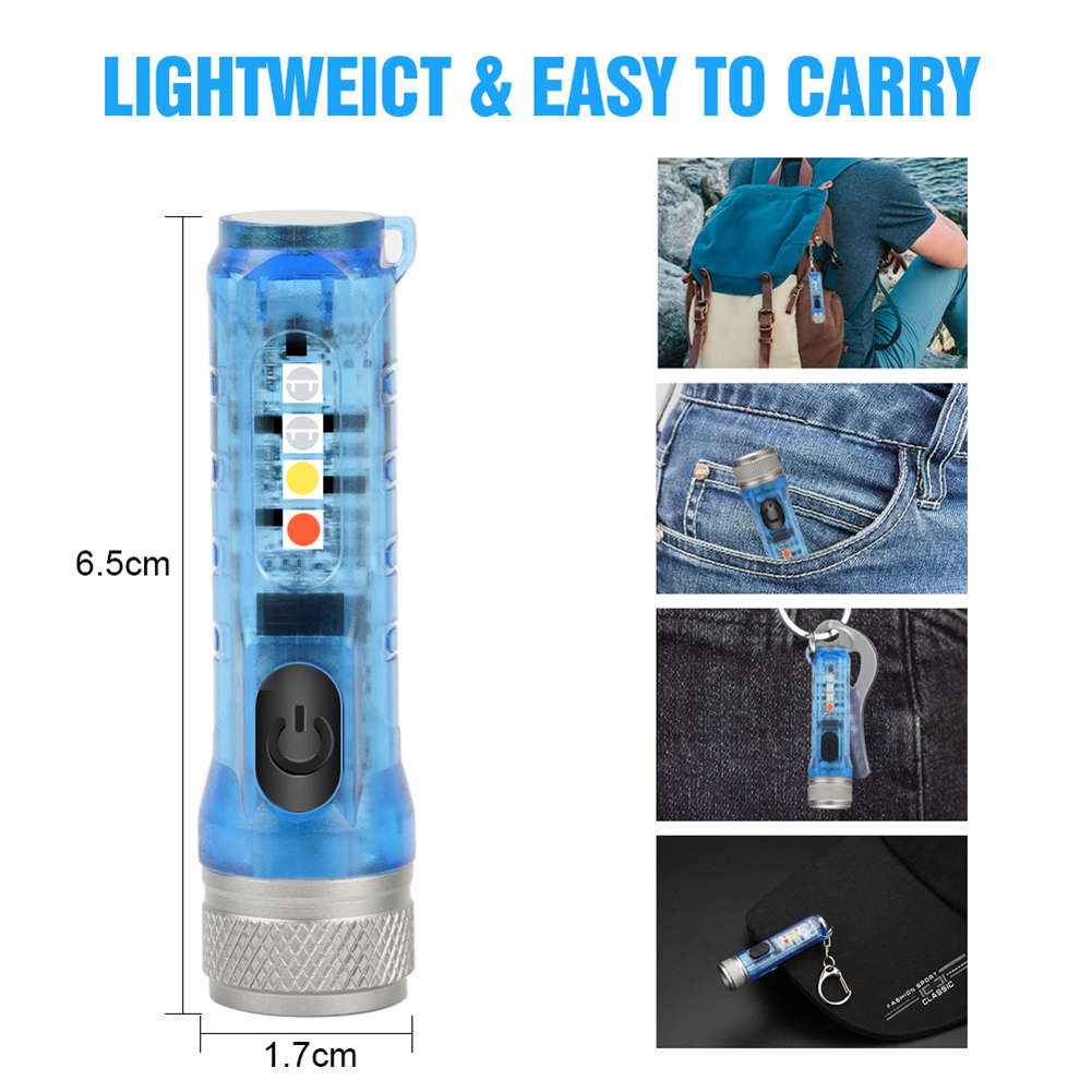 1pcs Mini Keychain Torch USB Rechargeable LED Light Waterproof Flashlight with Buckle Outdoor Emergency Lighting Tool
