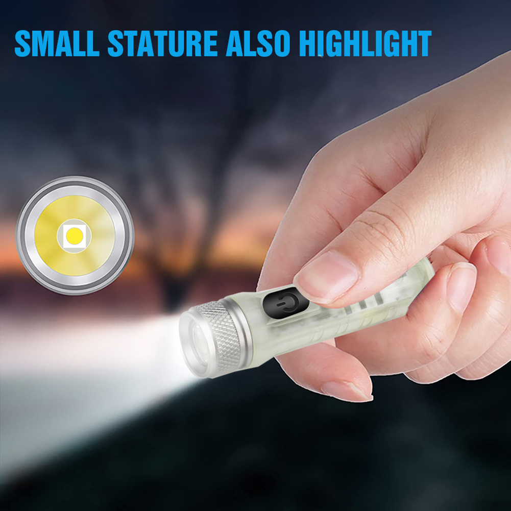 1pcs Mini Keychain Torch USB Rechargeable LED Light Waterproof Flashlight with Buckle Outdoor Emergency Lighting Tool