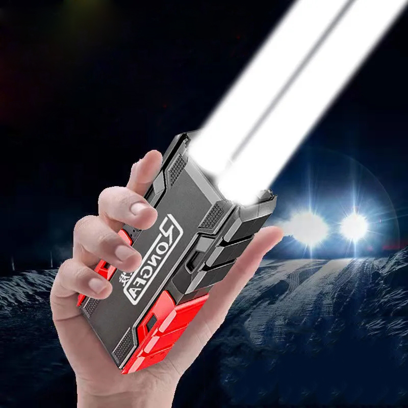 1pcs 2-Core Strong Bright Flashlight Rechargeable Outdoor Multi-function Led Long-range Spotlight Battery Display COB Light