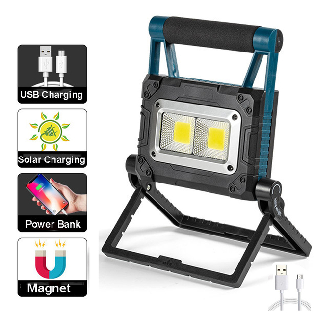 1pcs Portable Work Light Solar Work Lamp Searchlight USB Rechargeable Flashlight Camping Light Waterproof Outdoor Solar Lamp