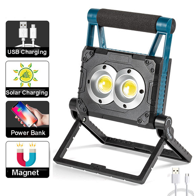 1pcs Portable Work Light Solar Work Lamp Searchlight USB Rechargeable Flashlight Camping Light Waterproof Outdoor Solar Lamp