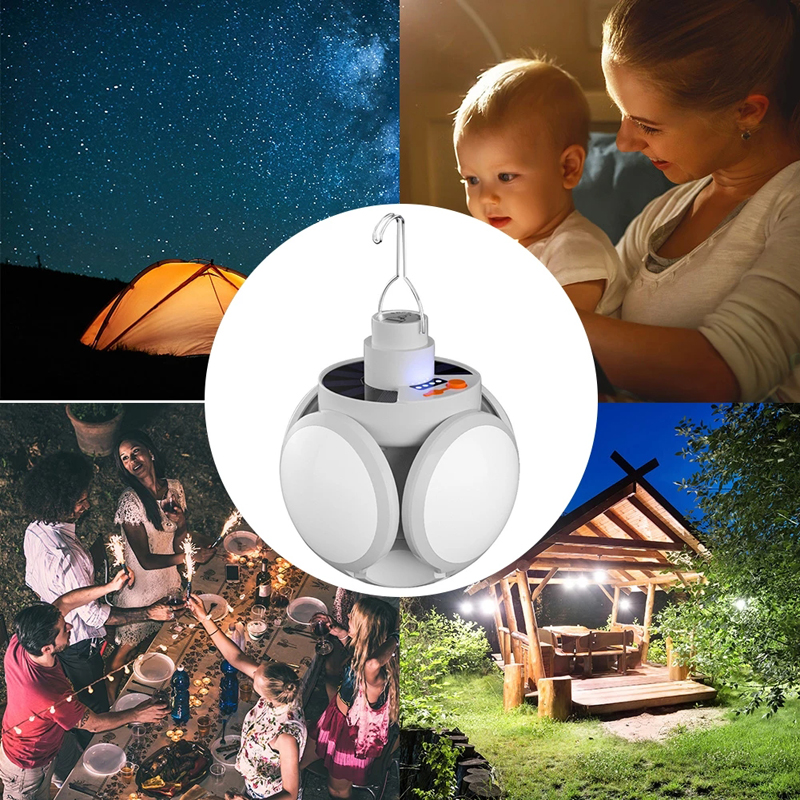 1pcs LED Bulb Solar Camping Lights Outdoor Collapsible Camping Lantern Rechargeable Emergency Tent Lamp Portable Football Searchlight