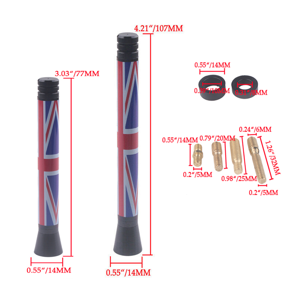 1pcs Car Roof Antenna Mast Short Stubby Aerial Union Jack UK Germany Flag For Mini Cooper S JCW R55 R56 R57 R60 F55 F56  Accessories