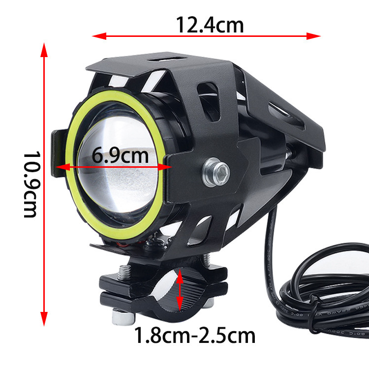 1Pc U7 Motorcycle LED Headlight With Angel Eyes Motor Auxiliary Light Bright 125W Spotlight Bicycle Lamp Accessories Fog Lights