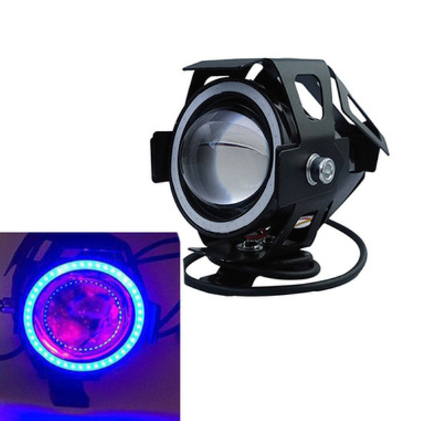 1Pc U7 Motorcycle LED Headlight With Angel Eyes Motor Auxiliary Light Bright 125W Spotlight Bicycle Lamp Accessories Fog Lights