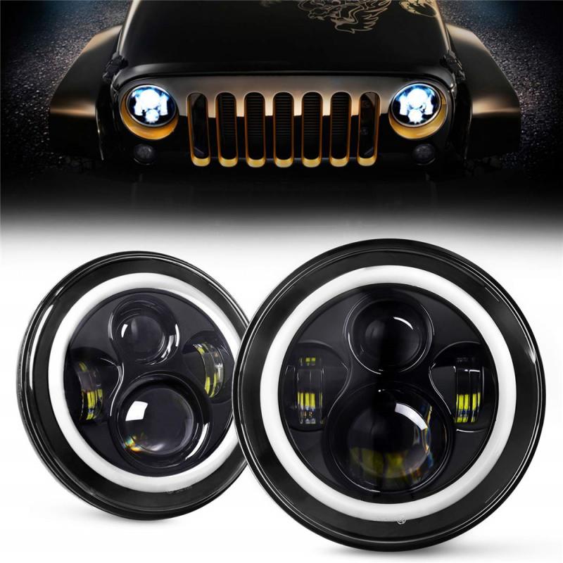 2PCS Wrangler 7 inch LED 60W low beam LED halo angel eye daytime running light amber turn signal 12V
