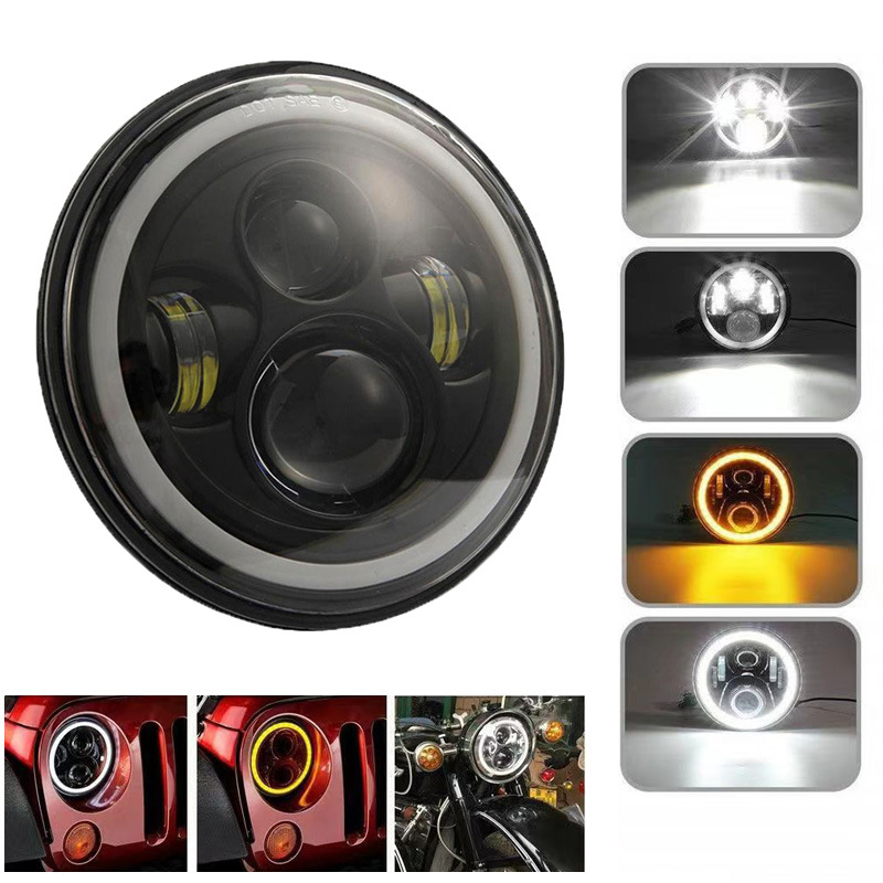 2PCS Wrangler 7 inch LED 60W low beam LED halo angel eye daytime running light amber turn signal 12V