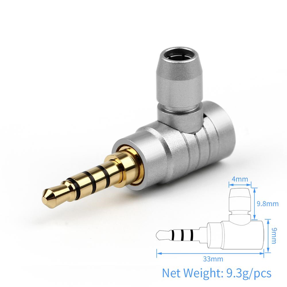 Jack 3.5 Balance 4 Pole Earphone Plug Gold Plated Pure Copper 3.5mm 90 Degree Right Angle Headphone Wire Audio Adapter Connector