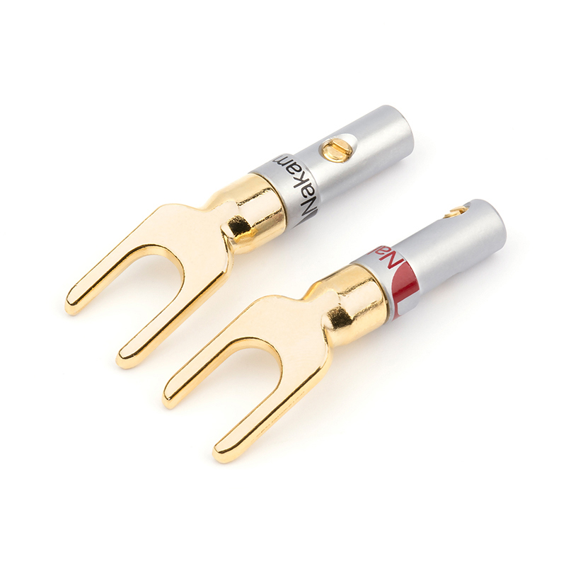 2pcs Nakamichi Y/U Type Brass Banana Connector Audio Screw Fork Spade Connector Gold plated banana plug