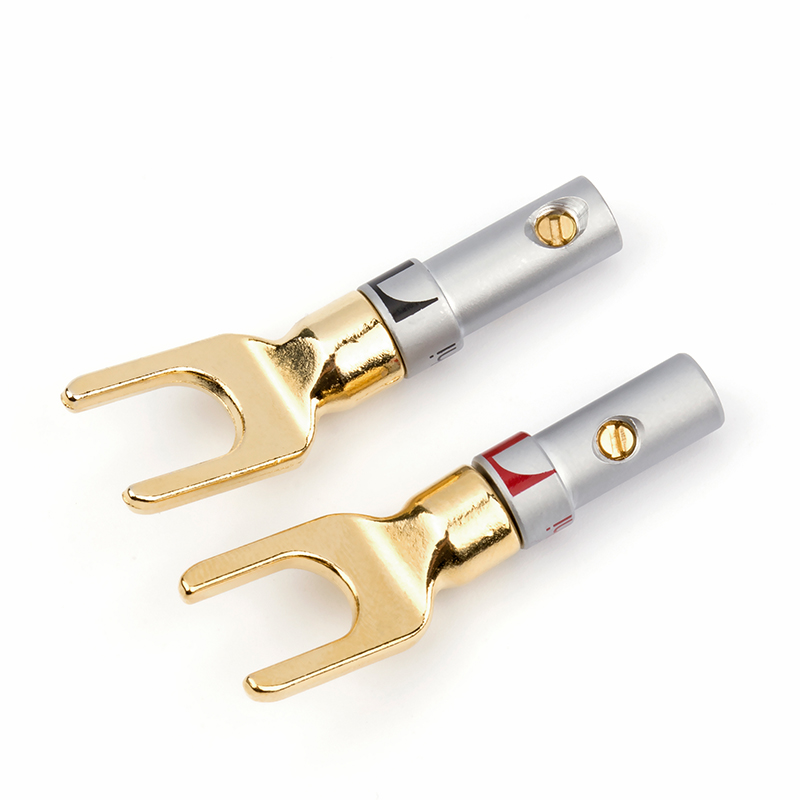 2pcs Nakamichi Y/U Type Brass Banana Connector Audio Screw Fork Spade Connector Gold plated banana plug