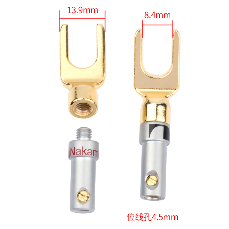2pcs Nakamichi Y/U Type Brass Banana Connector Audio Screw Fork Spade Connector Gold plated banana plug