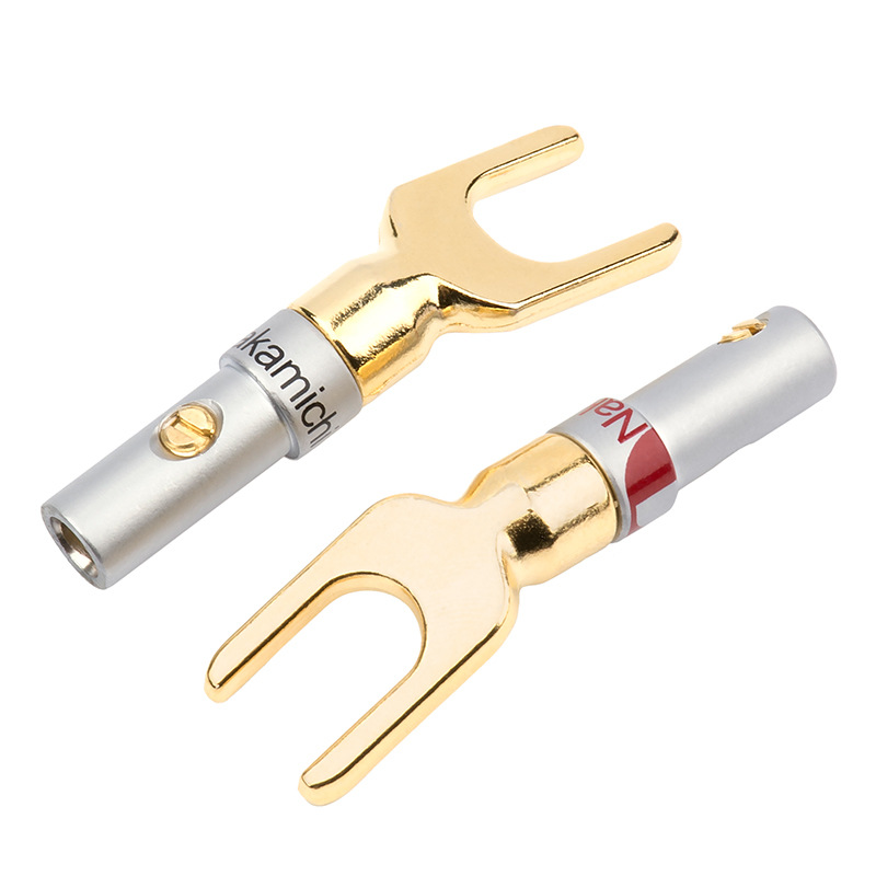 2pcs Nakamichi Y/U Type Brass Banana Connector Audio Screw Fork Spade Connector Gold plated banana plug