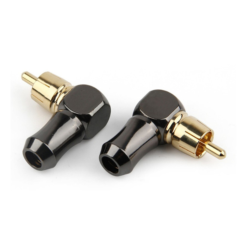 2pc RCA Plug Connector 90 Degree Male Curved Right Angle Elbow Converter Gold Plated Solder For  Speaker Wire Audio Adapter