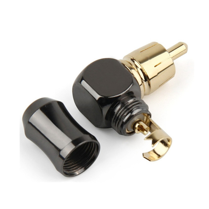2pc RCA Plug Connector 90 Degree Male Curved Right Angle Elbow Converter Gold Plated Solder For  Speaker Wire Audio Adapter