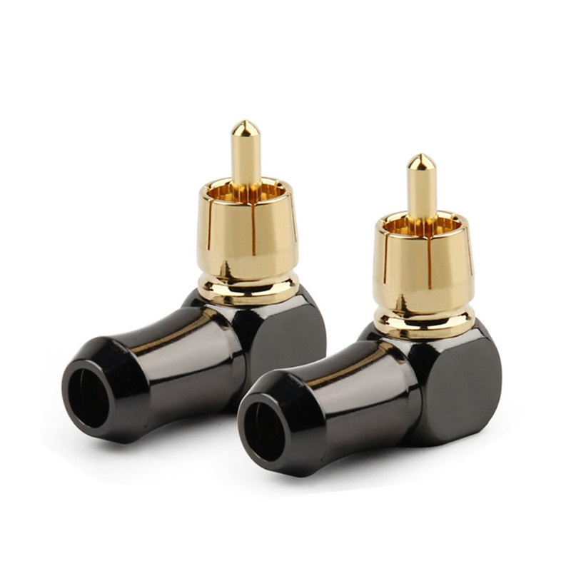 2pc RCA Plug Connector 90 Degree Male Curved Right Angle Elbow Converter Gold Plated Solder For  Speaker Wire Audio Adapter