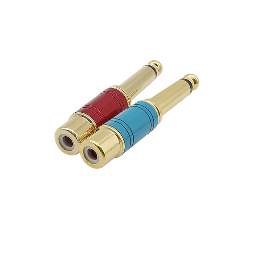 2Pcs RCA Jack Audio Connector 6.5mm Mono Male Plug to RCA Female Jack Speaker Adapter Converter Connector
