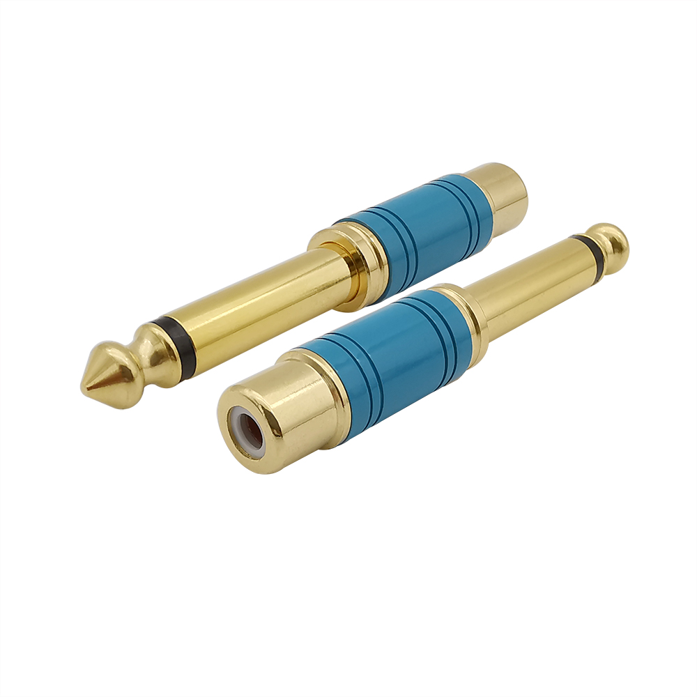 2Pcs RCA Jack Audio Connector 6.5mm Mono Male Plug to RCA Female Jack Speaker Adapter Converter Connector