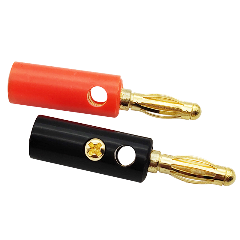 2Pcs 4mm Banana Plug Audio Speaker Wire Connectors 4mm Gold-Plate Screw Solderless Banana Male DIY Plug Adapter