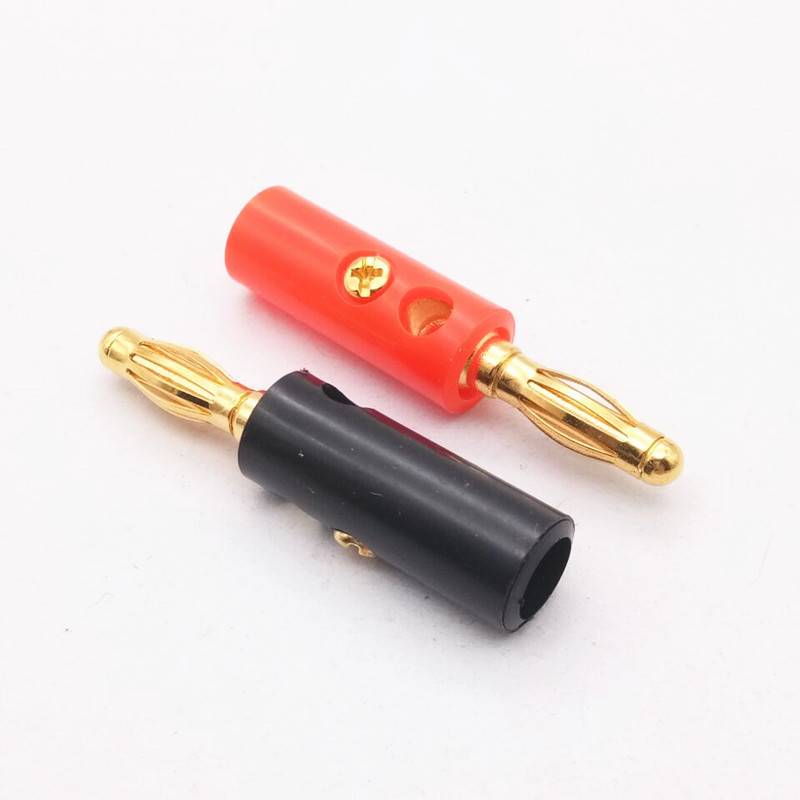 2Pcs 4mm Banana Plug Audio Speaker Wire Connectors 4mm Gold-Plate Screw Solderless Banana Male DIY Plug Adapter