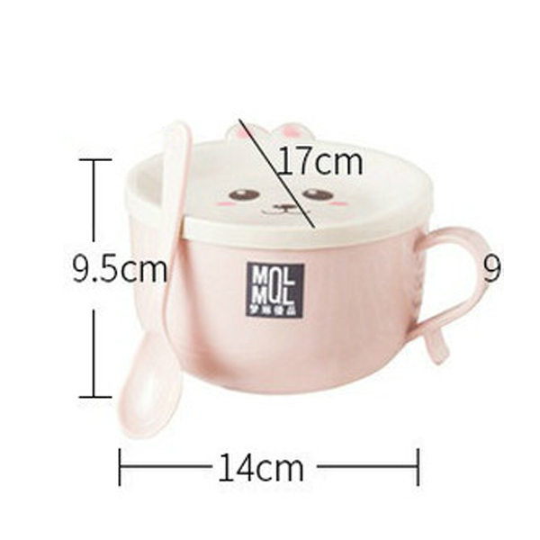 1pc Stainless Steel Double-layer Ramen Noodles Bowl Anti-scalding Instant Noodle Bowl Cute Bunny with Lid And Spoon Tableware