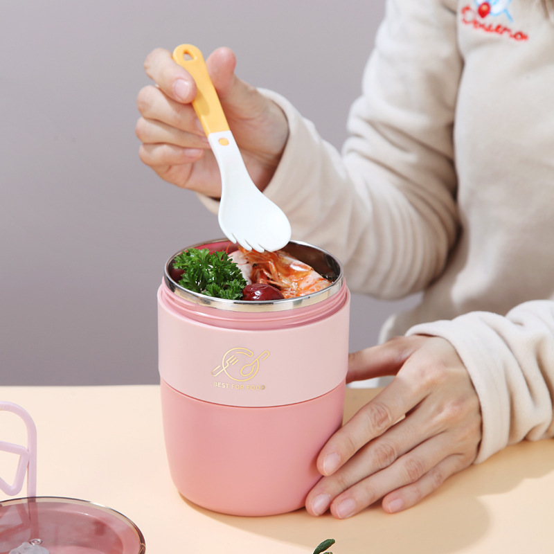 Portable Thermos Stainless Steel Food Storage Box With Cutlery Breakfast Lunch Box Leak-Proof Lunch Soup Cup