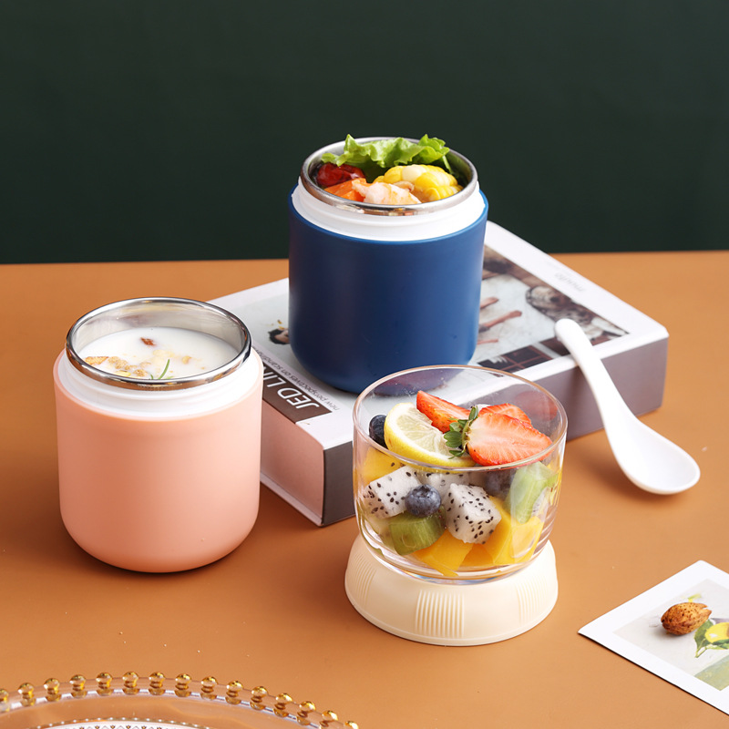 Portable Breakfast Oatmeal Cereal Nut Yogurt Salad Container Set with Lid Spoon Snack Cup Bento Food Soup Bowl Kitchen Lunch Box