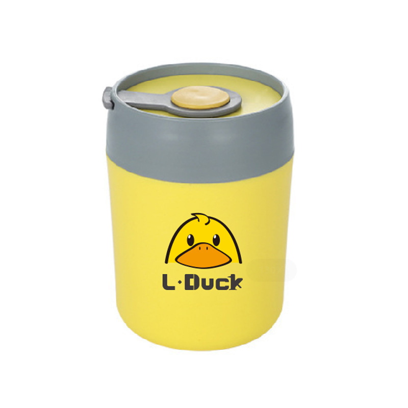 Small Yellow Duck Insulated Lunch Box Breakfast Cup with Lid and Spoon Stainless Steel Portable Soup Cup