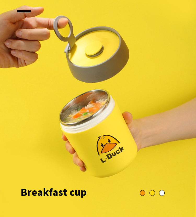 Small Yellow Duck Insulated Lunch Box Breakfast Cup with Lid and Spoon Stainless Steel Portable Soup Cup