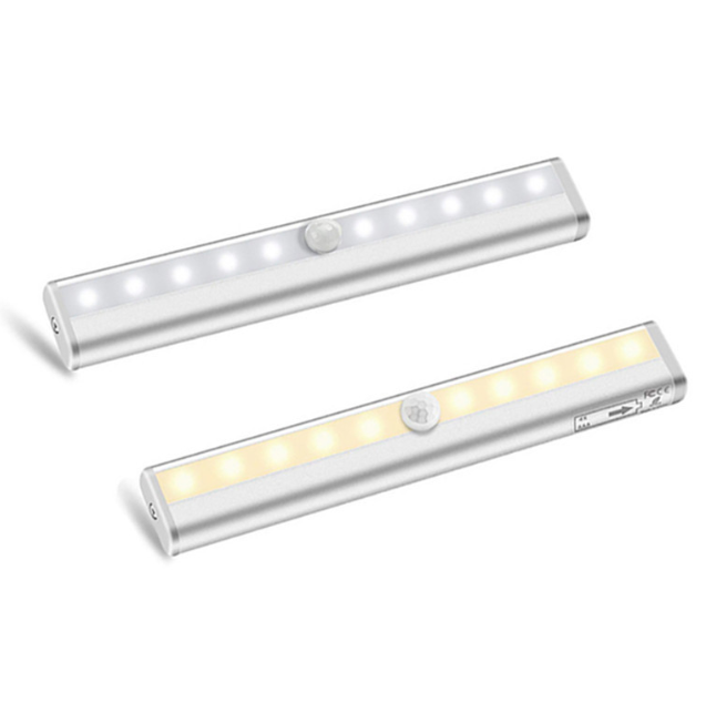1PC 10 LEDs USB Rechargeable Under Cabinet Light Portable Wireless Kitchen Night Lights with Motion Sensor Magnetic Stick Night Lamp