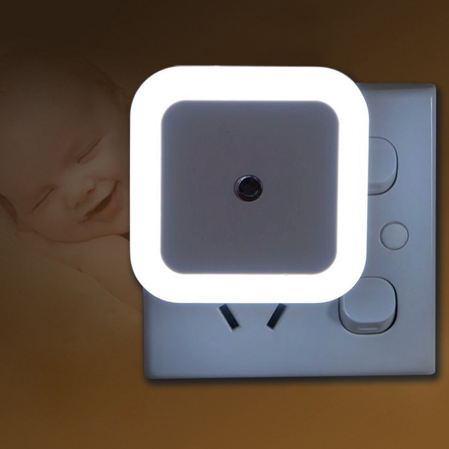 1pc Mini LED Night Light EU Plug-in Dusk to Dawn Sensor Wall Nights Lamp Square for Bedroom Hallway Stairs Corridor
