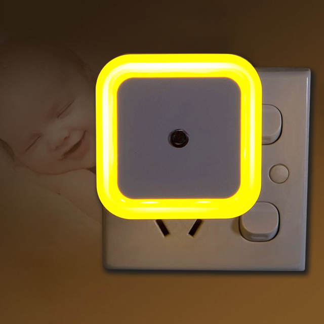 1pc Mini LED Night Light EU Plug-in Dusk to Dawn Sensor Wall Nights Lamp Square for Bedroom Hallway Stairs Corridor