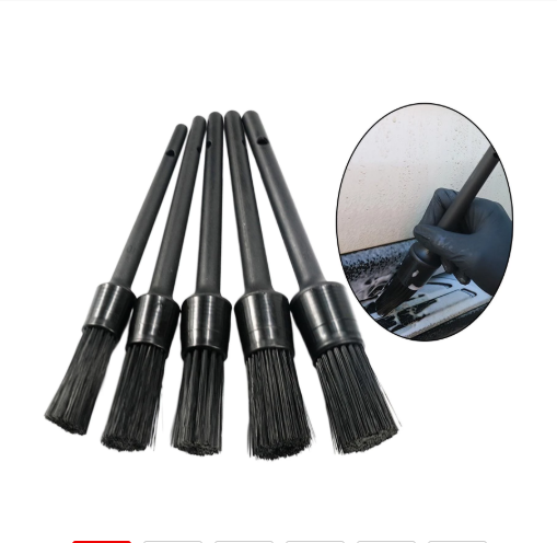 Black Car Detail Cleaning Brush Car Detailing Brush Set 5 Different Sizes for Cleaning Car Interior Air Vent Automotive Brushes Kit