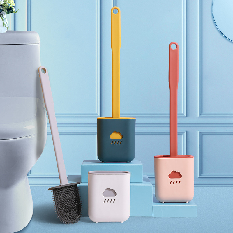 Silicone Toilet Brush Wc cleaner toilet brush with holder Flat Head Flexible Soft Bristles Brush Bathroom Accessory Gap Cleaning